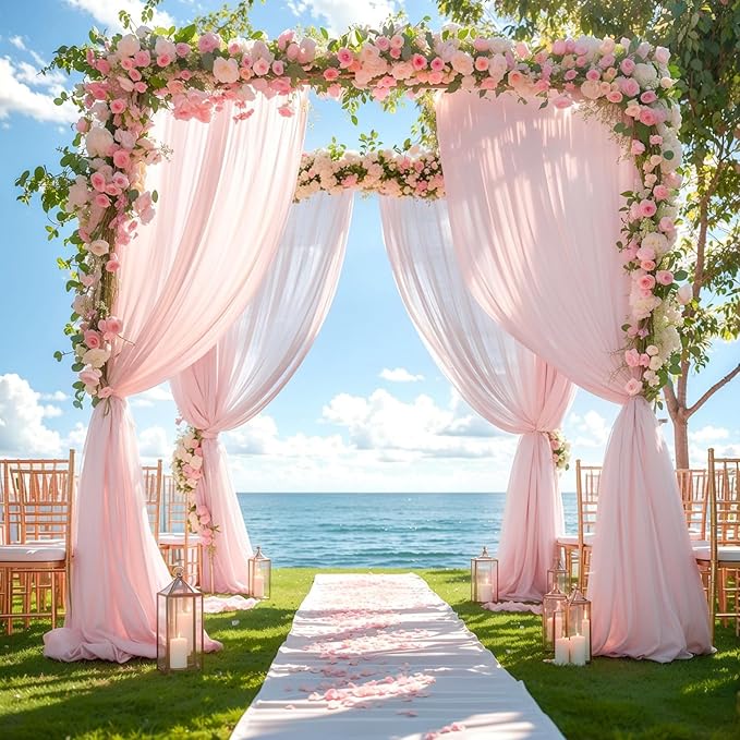 Wedding Arch Draping Fabric, 2 Panels 28" x 19Ft Blush Arch Drapes Sheer - Image 6