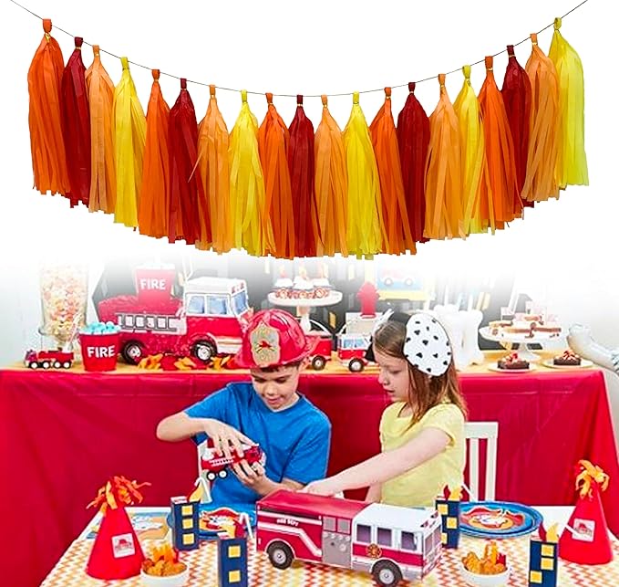 Red Orange Yellow Tissue Paper Tassel Garland, Tissue Tassel Banner - Image 6
