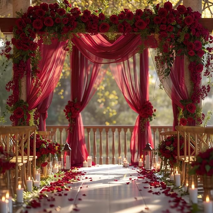 Wedding Arch Draping Fabric, 1 Panel Burgundy Sheer Backdrop Curtain Tulle - Image 6