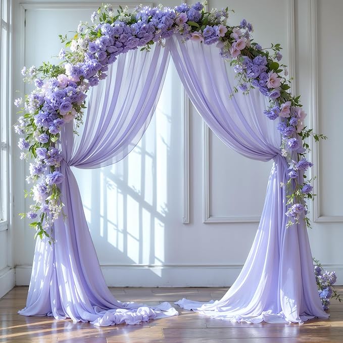 Wedding Arch Draping Fabric, 2 Panels 18FT Purple Sheer Chiffon Curtain Drapes - Image 8