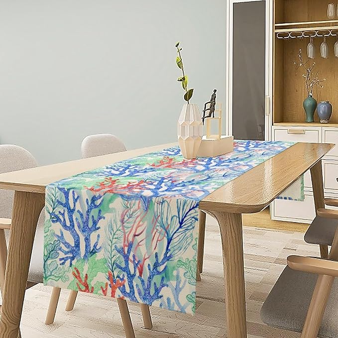 Summer Shell Starfish Table Runner, Seasonal Spring Summer Tropical Ocean Beach - Image 3