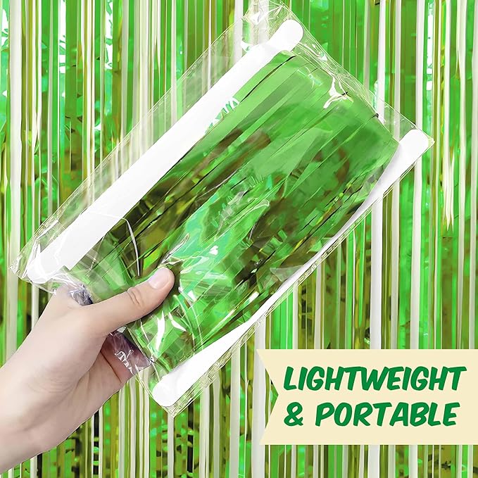 3 Pack Light Green Foil Fringe Curtains Backdrop, 3.28 x 9.8 Ft Metallic - Image 4