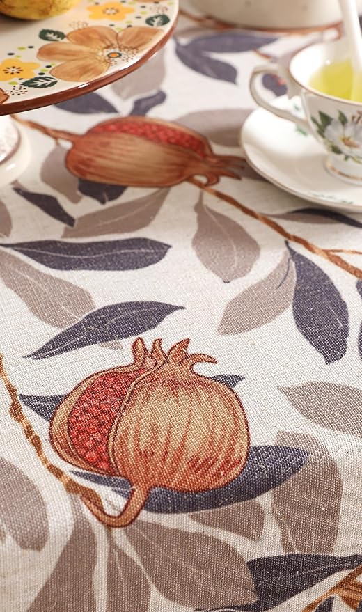 patdrea Designer Vintage Small Rectangle Tablecloth, Linen Pomegranates and - Image 6