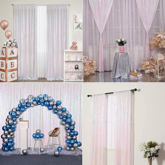 Iridescent White Sequin Photography Backdrop Curtains 8FTx8FT 1 Panel Sparkly - Image 5