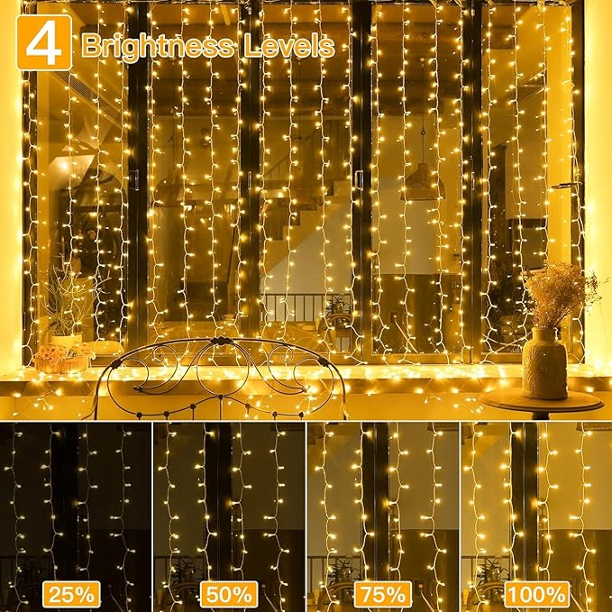 Ollny 2 Pack Curtain String Lights Warm White, 400LED 6.6x6.6ft Fairy Lights - Image 7