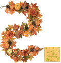 Artificial Fall Maple Leaves Garland Hanging Vine 6Ft Fake Pumpkin Pine Berries by Ghrdopy