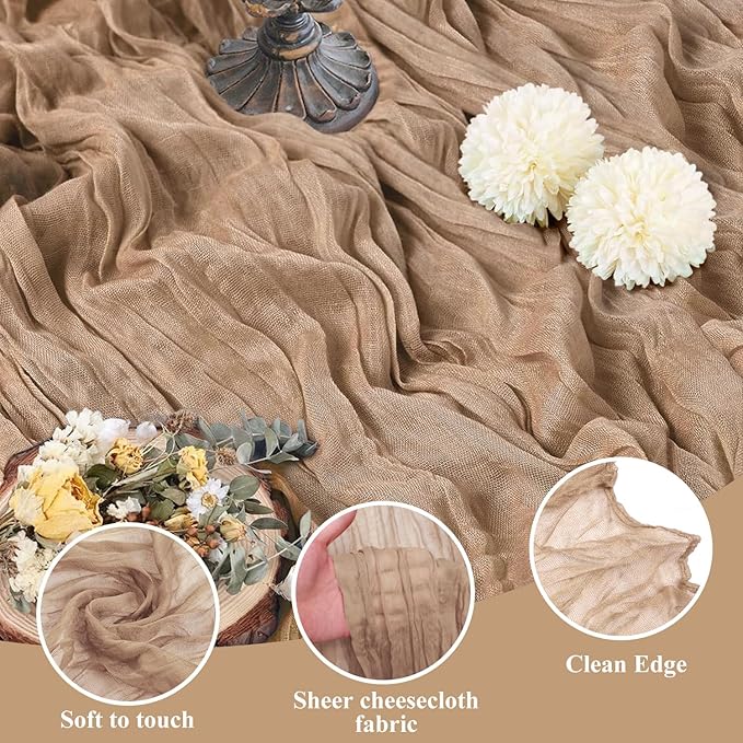 Asee'm 4pcs Cheesecloth Table Runner 120 Inches Long Nude Boho Gauze Cheese - Image 3
