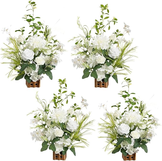 Ling's moment 17.5" Tall Free Standing Artificial Flowers Arrangements 4 pcs by LingsMoment