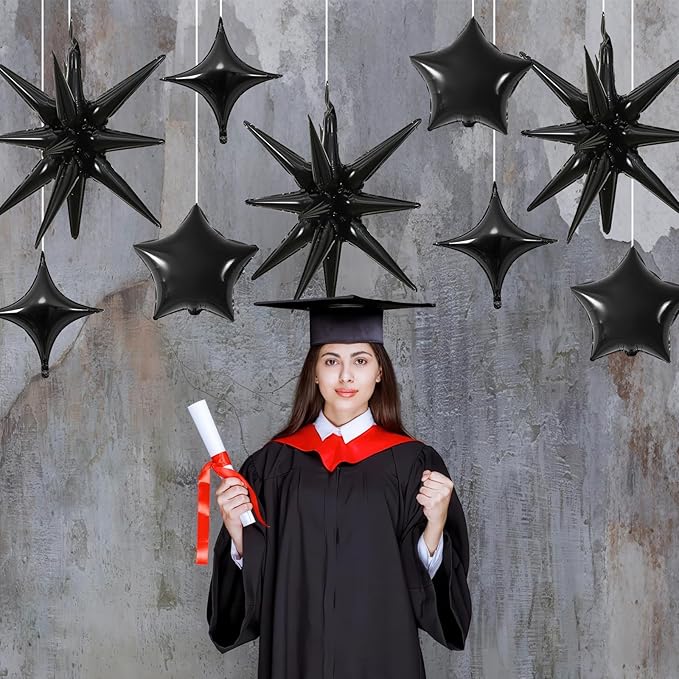 Black Star Balloons, 22in Large Star Balloons Foil 10in 4-Pointed & Black - Image 4