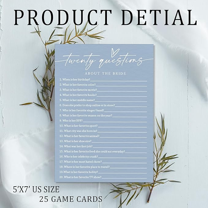 Fun Wedding Shower Games Cards, Twenty Questions About the Bride, Bridal Party - Image 2