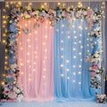 Fomcet Tulle Curtains with Lights String Pink and Blue 10FT X 10FT Sheer by Fomcet