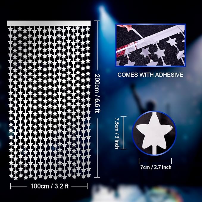 LOLStar 2 Pack Glitter Silver Stars Birthday Decorations 3.3X6.6 ft Each Silver - Image 7