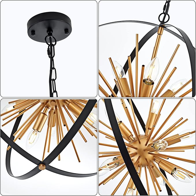 23.2'' Black Gold 12-Light Globe Sputnik Chandelier Modern Industrial - Image 3