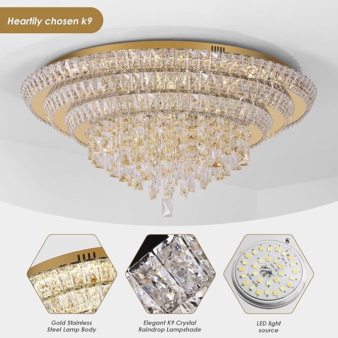 30 inch Crystal Gold Ceiling-Light Flush Mount - Image 4