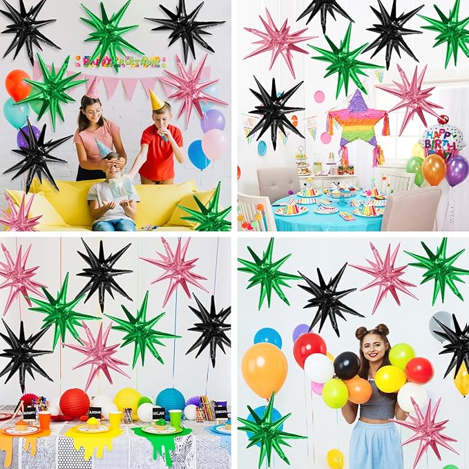 Pink Green Black Star Balloons - Image 3