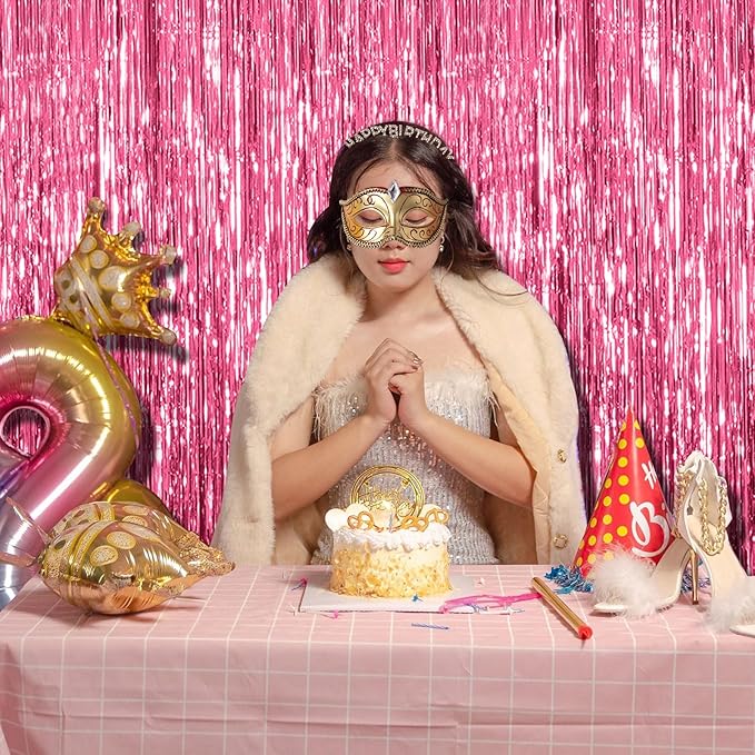 3 Pack Pink Backdrop Birthday Party Decorations Tinsel Foil Fringe Curtains - Image 5