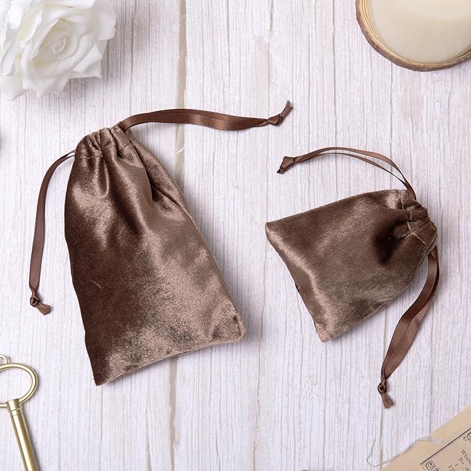 QIANF 12pcs Brown Velvet Drawstring Bags 4x6 inches Glossy Small Velvet Cloth - Image 8
