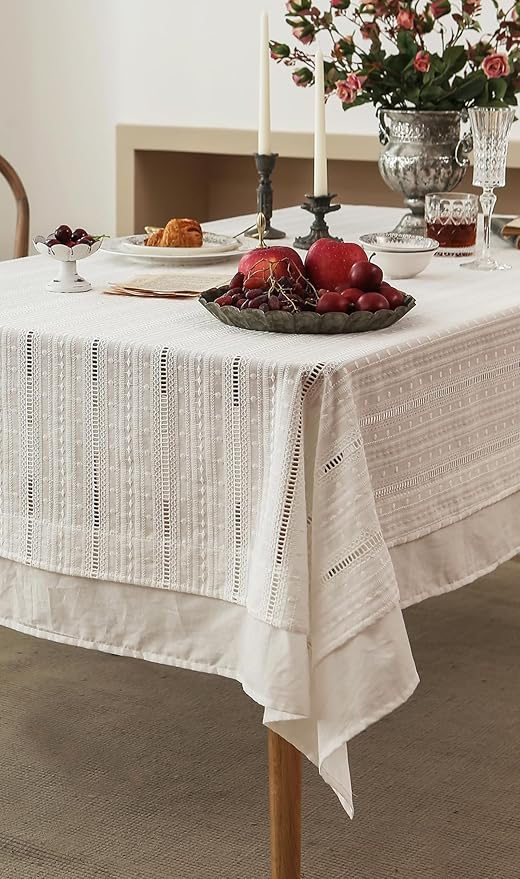 patdrea Designer Vintage Cotton White Lace Tablecloth - Image 7