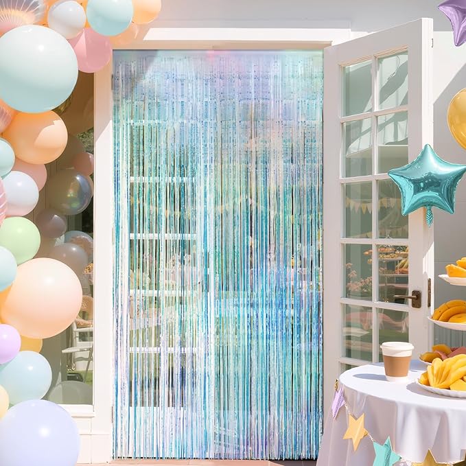 2 Pack Iridescence Party Streamers Backdrop Curtains, 3.3x8.2ft Holographic - Image 7