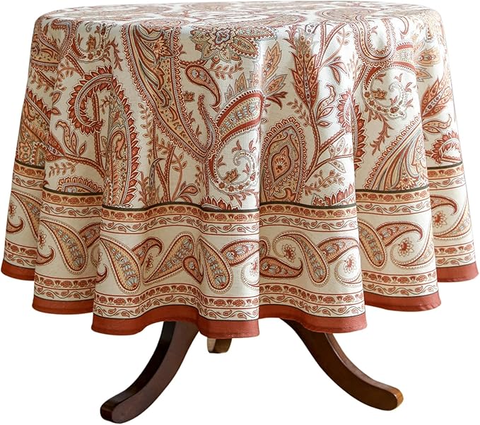 ISAENNE Designer French Red Round Square Tablecloth, Linen Table Cloth by Isaennehomedecoration