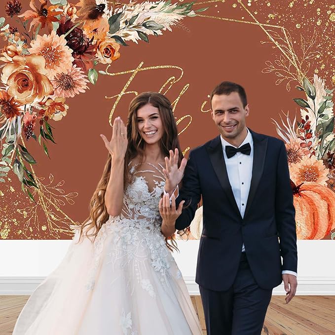 Mocsicka Fall in Love Bridal Shower Backdrop Boho Autumn Leaves Pumpkin Bride - Image 2