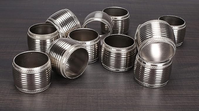 Silver Napkin Rings Set of 12, Beaded Napkin Rings - Image 9