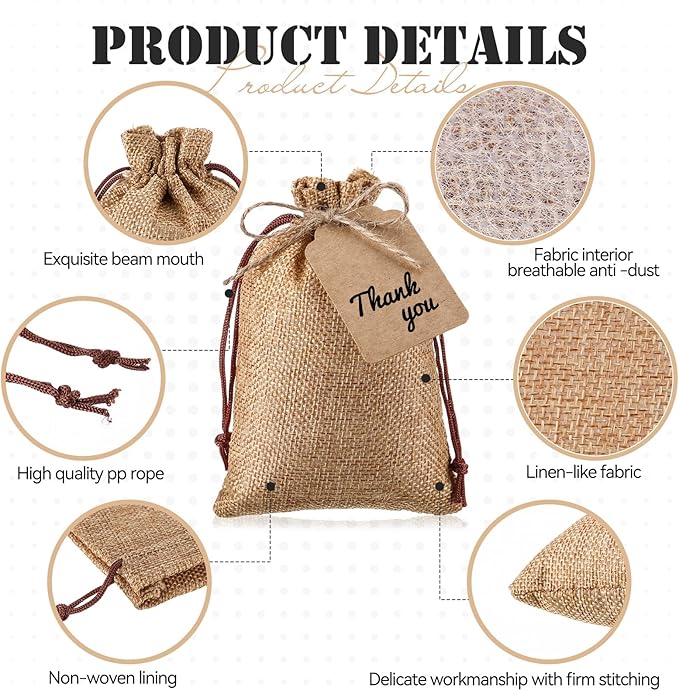 Woanger 100 Pcs Burlap Gift Bags - Image 3