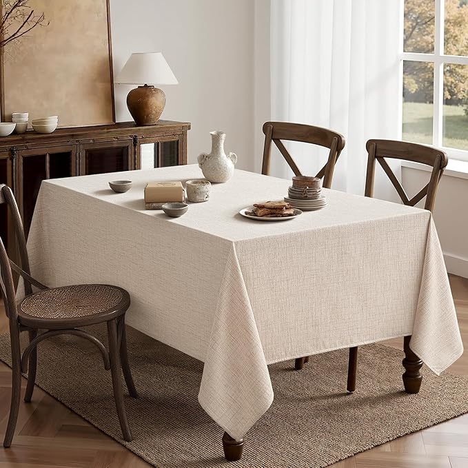 MIULEE Ivory Linen Tablecloth 52x70 Inch Rectangle Table Cloth Waterproof - Image 6