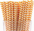 Pack of 900 Orange Chevron Biodegradable 4-Ply Paper Drinking Straws by Stephanie+Imports