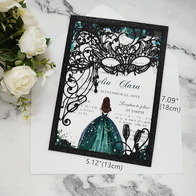 20PCS Masquerade Invitations, Quinceanera Invitations, masquerade wedding - Image 4