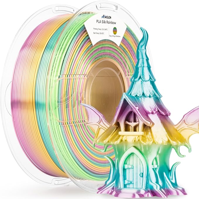 AMOLEN Silk PLA 3D Printer Filament, Shiny Multicolor Rainbow PLA Filament by AMOLEN