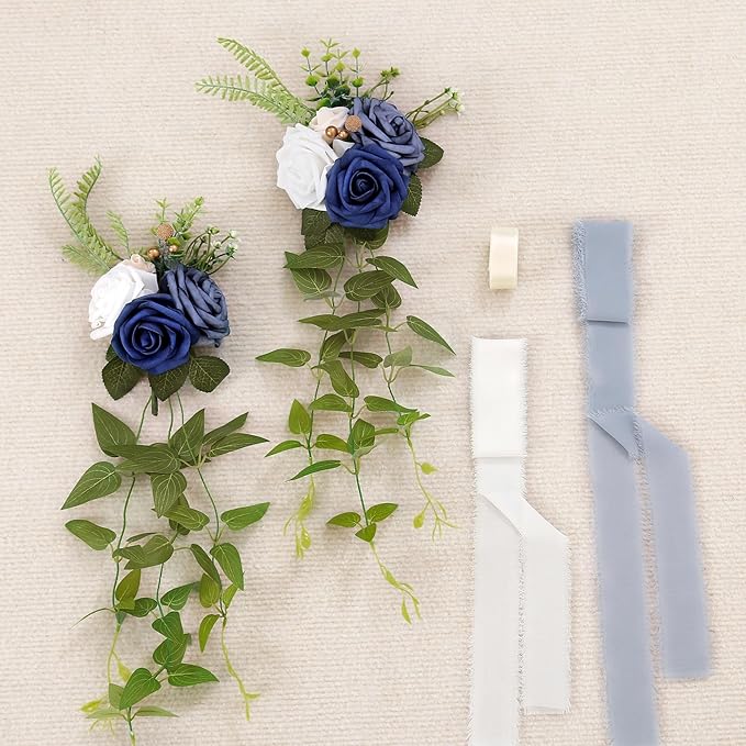 DORIS HOME Wedding Chair Decorations Blue Pew Flowers Set of 10 - Image 5