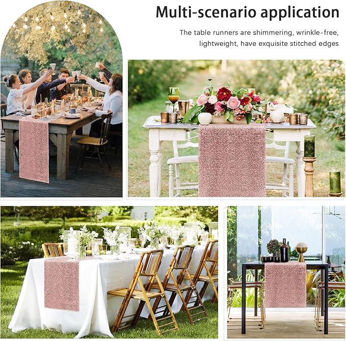 10 Packs 12 x 72 inches Sequin Table Runner, Rose Gold Glitter Table Runner - Image 5