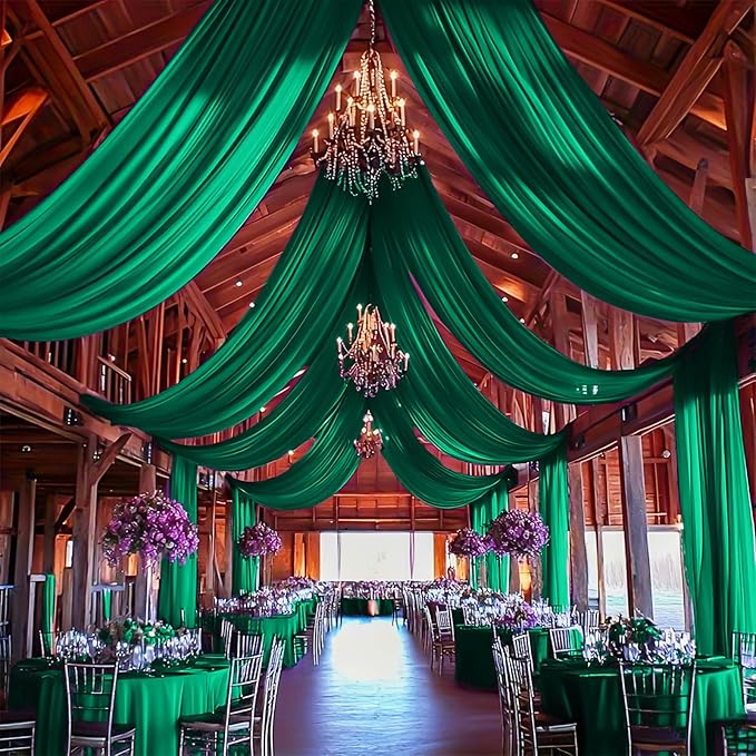 6 Panels Emerald Green Ceiling Drapes - Image 5