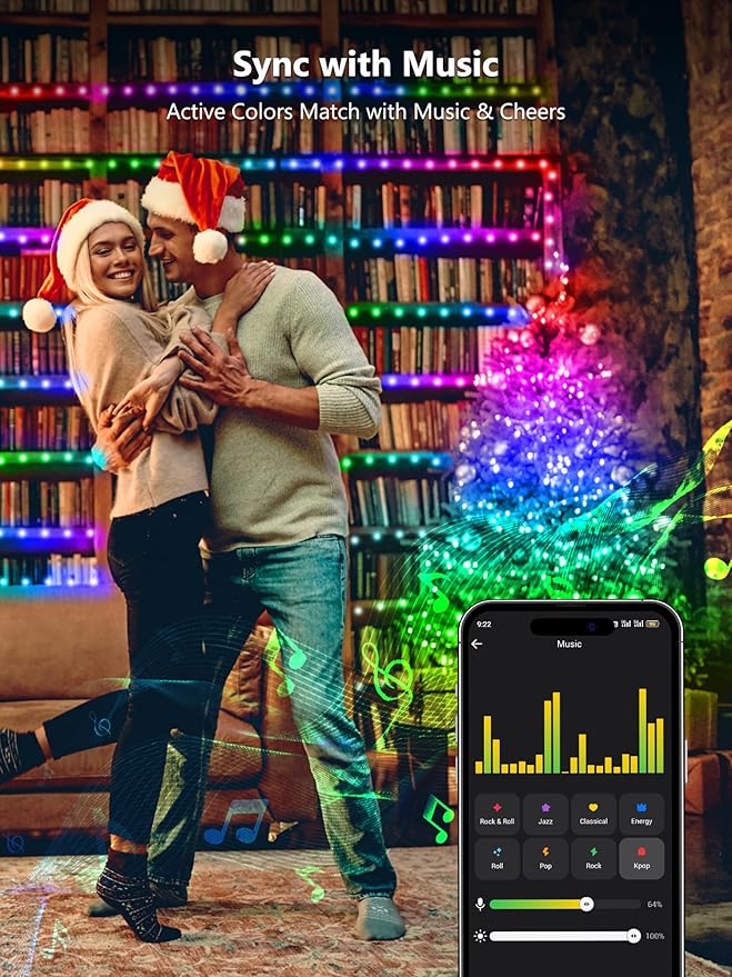 BrizLabs Smart Christmas Lights, 66ft 200 LED Color Changing Xmas Lights Work - Image 5
