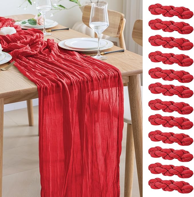 Asee'm 12PCS Fall Table Runner Cheesecloth 10FT Red Boho Gauze Fabric Rustic by Aseem