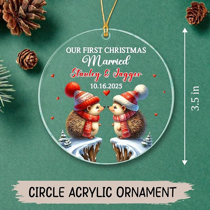 Our First Christmas Married Ornament, Custom Date/Name Mr & Mrs Hedgehog - Image 5