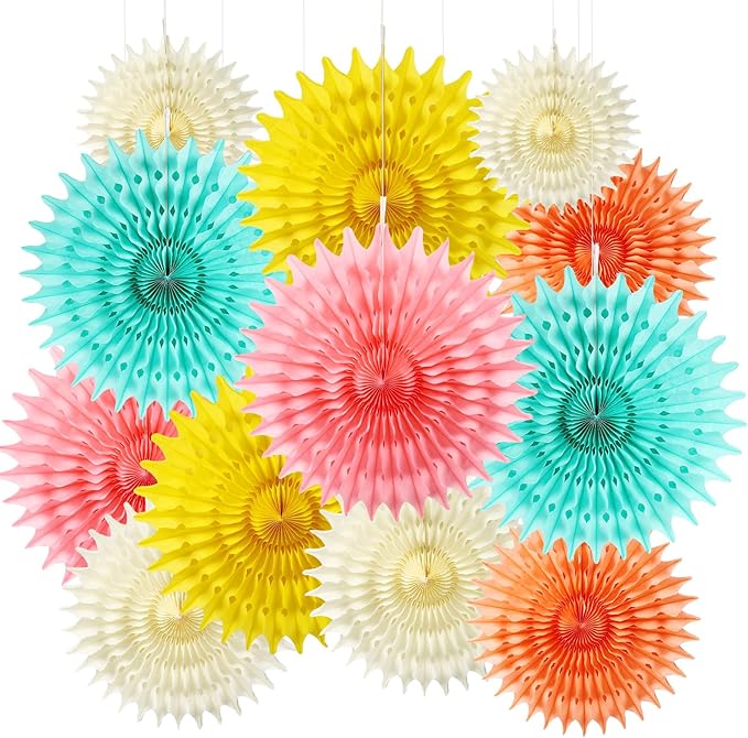 12PCS Paper Fans Colorful Rainbow Pastel Party Decorations Tissue Paper Flowers by Unknown