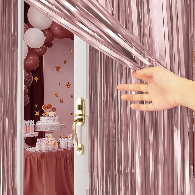 2 Pack Metallic Rose Gold Fringe Backdrop, 3.2x8.2ft Shining Foil Tinsel - Image 8