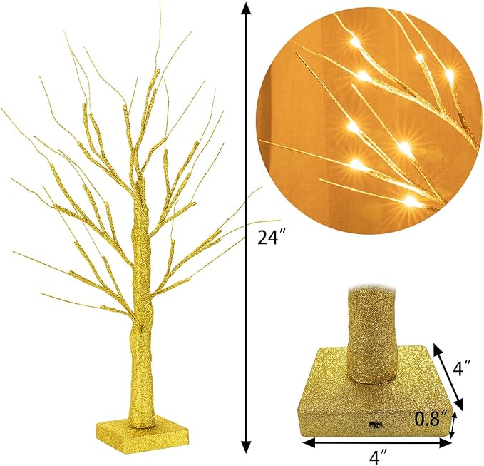 Sunnyglade 2PCS 2Ft 24 LED Birch Tree Light Fairy Tree Bonsai Tree Light Warm - Image 4