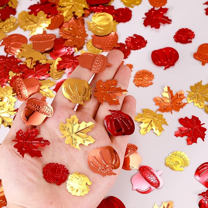 200 Pieces Fall Confetti, Thanksgiving Maple Leaves, Acorn Sprinkles Foil - Image 3