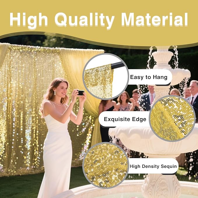 VOK Gold Sequin Backdrop Curtains 2 Panels 2FTx8FT Glitter Photography - Image 2