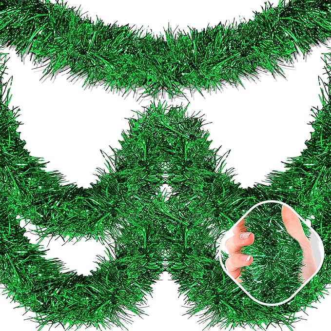 50 Feet Green Christmas Tinsel Garland, Metallic Foil Twist Garland Wall by AIKENLIN