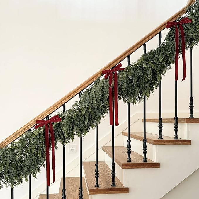 2Pcs 9FT Christmas Cedar Garland Artificial Real Touch Thickness Realistic - Image 6