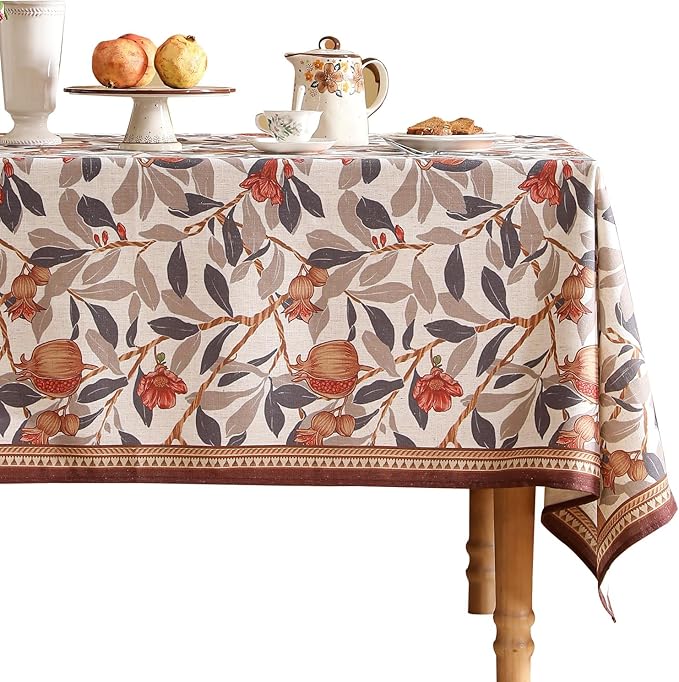 patdrea Designer Vintage Small Rectangle Tablecloth, Linen Pomegranates and by Welcometopatdrea