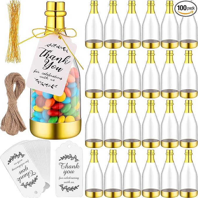 Gerrii 100 Pcs Metallic Mini Champagne Bottle Candy Container Shaped Jars Gold by Gerrii