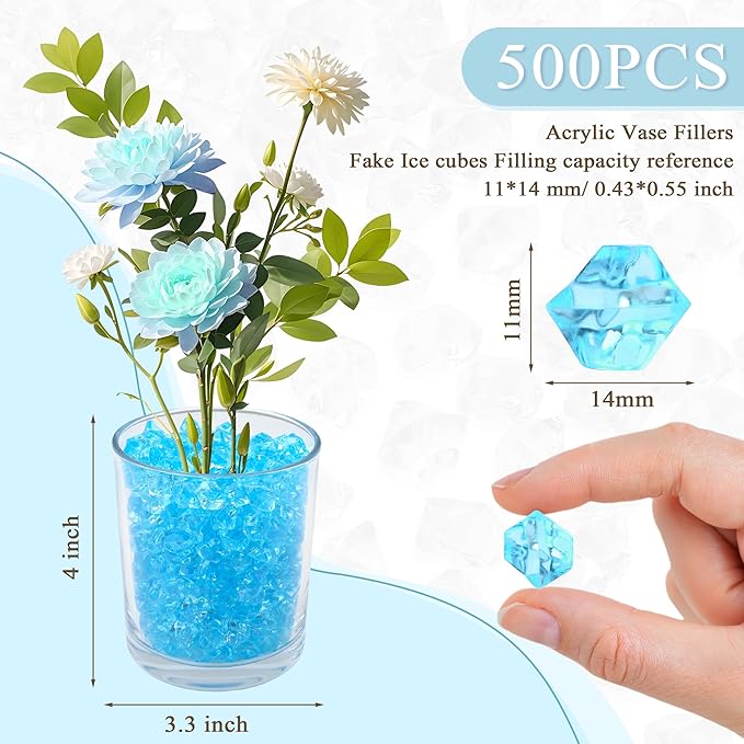 YATOJUZI 500pcs Fake Ice Cubes Aqua Blue Acrylic Crushed Rocks Vase Fillers - Image 2