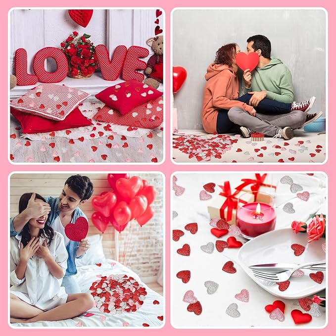 MARFOREVER Valentine's Day Felt Confetti, Glitter Heart Decorations, Foam Hearts - Image 5