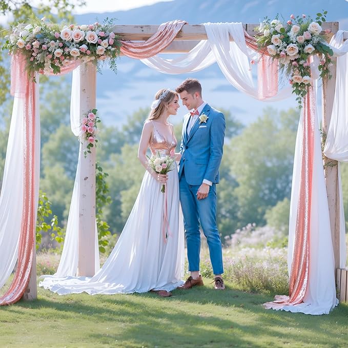Wedding Arch Draping Fabric, 1 Panel 28" x19ft White Arch Drapes & 1 Panel 16" - Image 3