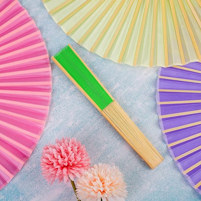 URATOT 36 Pieces Multicolor Folding Fans Silk Bamboo Folding Fans Handheld Fan - Image 4